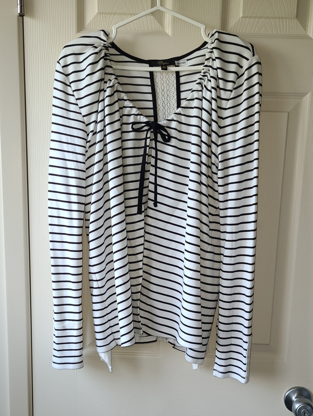 Cupio Black & White Striped Tie-Front Long Sleeve Top